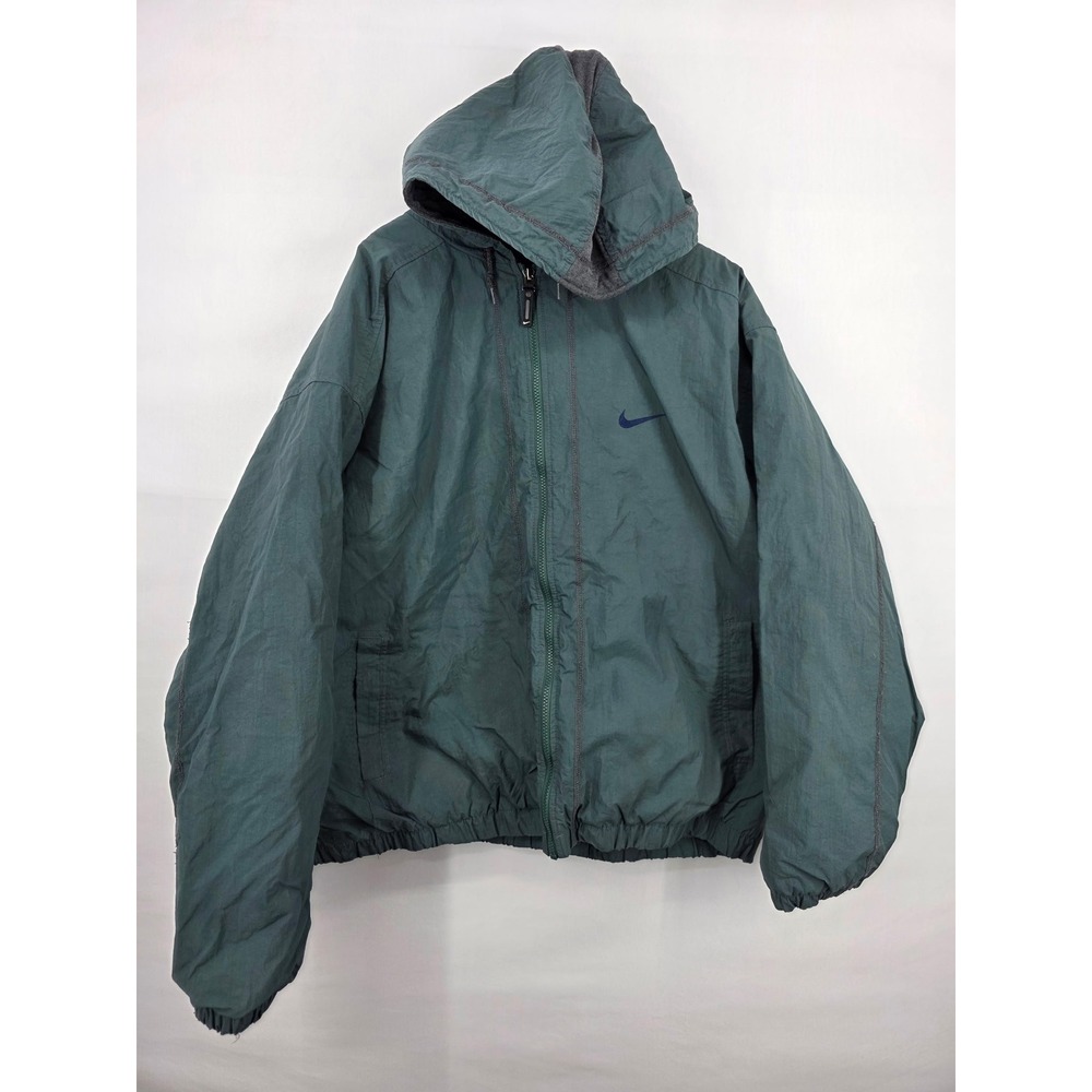 Vintage Nike Windbreaker Jacket Mens XXL Teal Green Full Zip Hooded Swoosh 90s